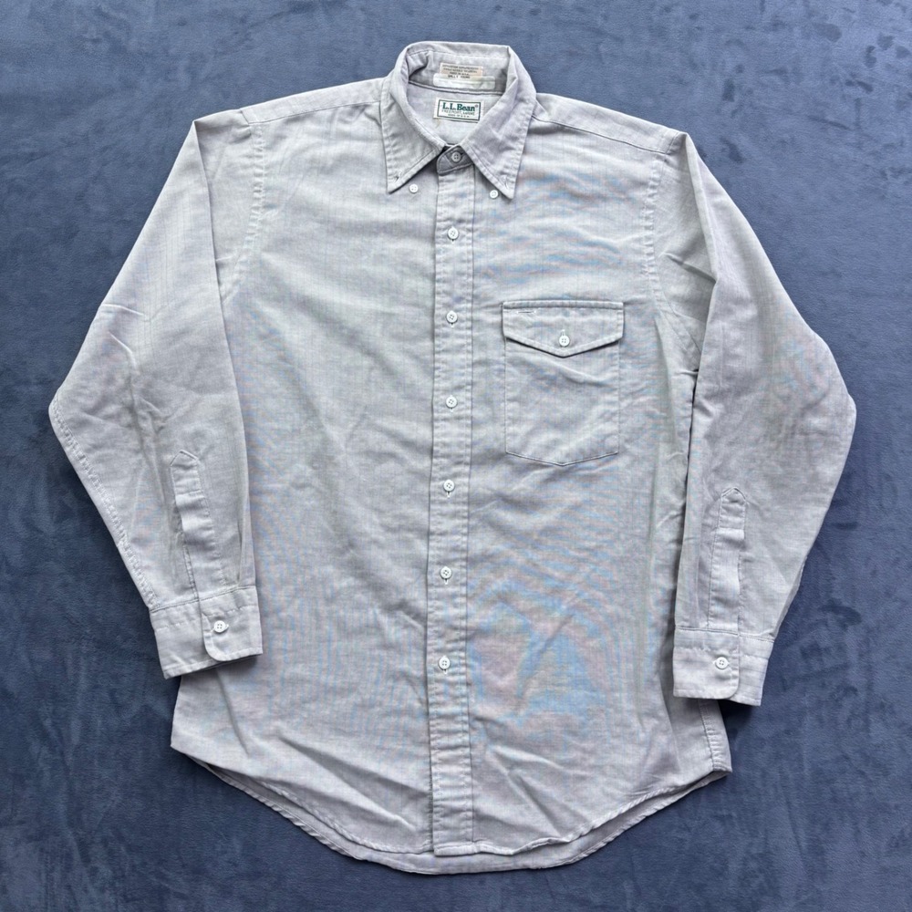 LL Bean Vintage Made in USA Grey Blue Pinstripe Button Down Oxford Shirt Mens L